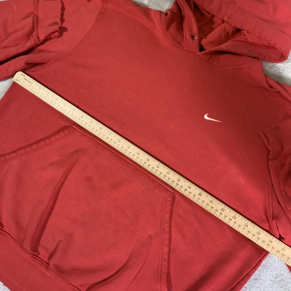 Vintage‎ Nike Essentials Small Swoosh Hoodie Mens Large Red Y2K Gray Tag FLAWS